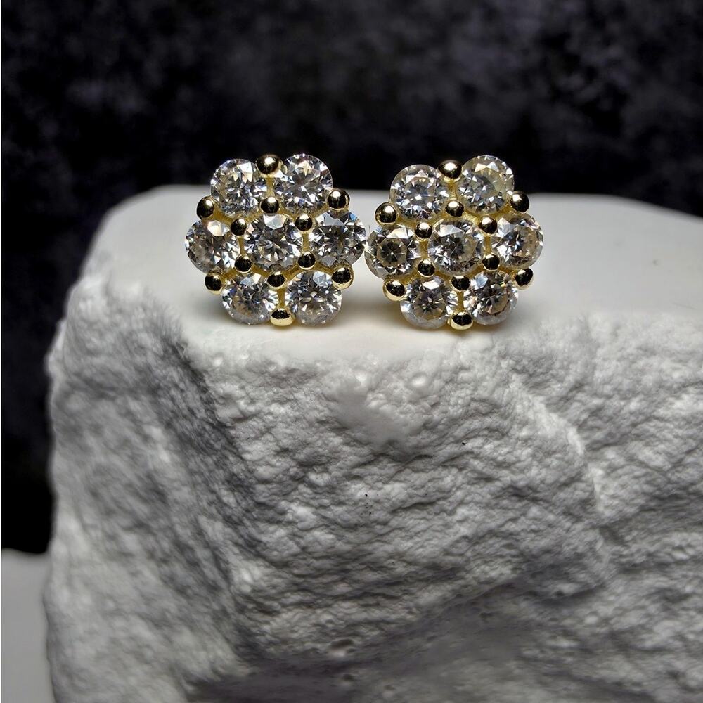 0.94ctw Moissanite Cluster Flower Stud Earrings, Gold Over 925 Sterling Silver